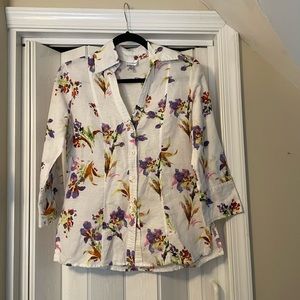 Harvé Benard White Button Shirt With Floral Print